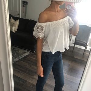 Off the shoulder White Crop Romantic Top